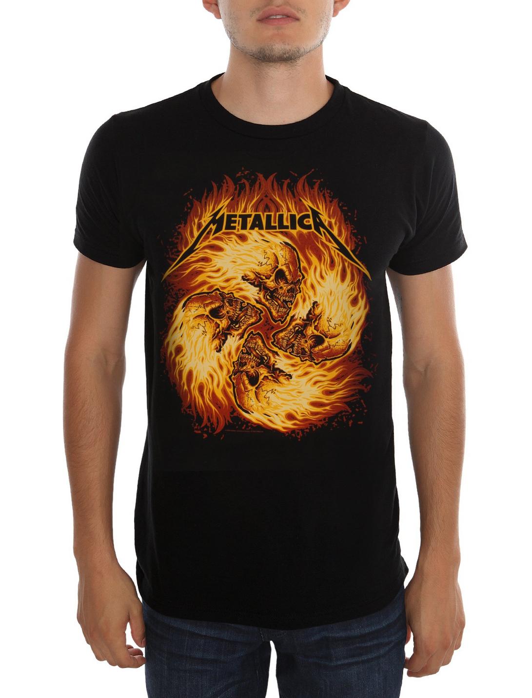 Metallica Flame Skulls T-Shirt, BLACK, hi-res