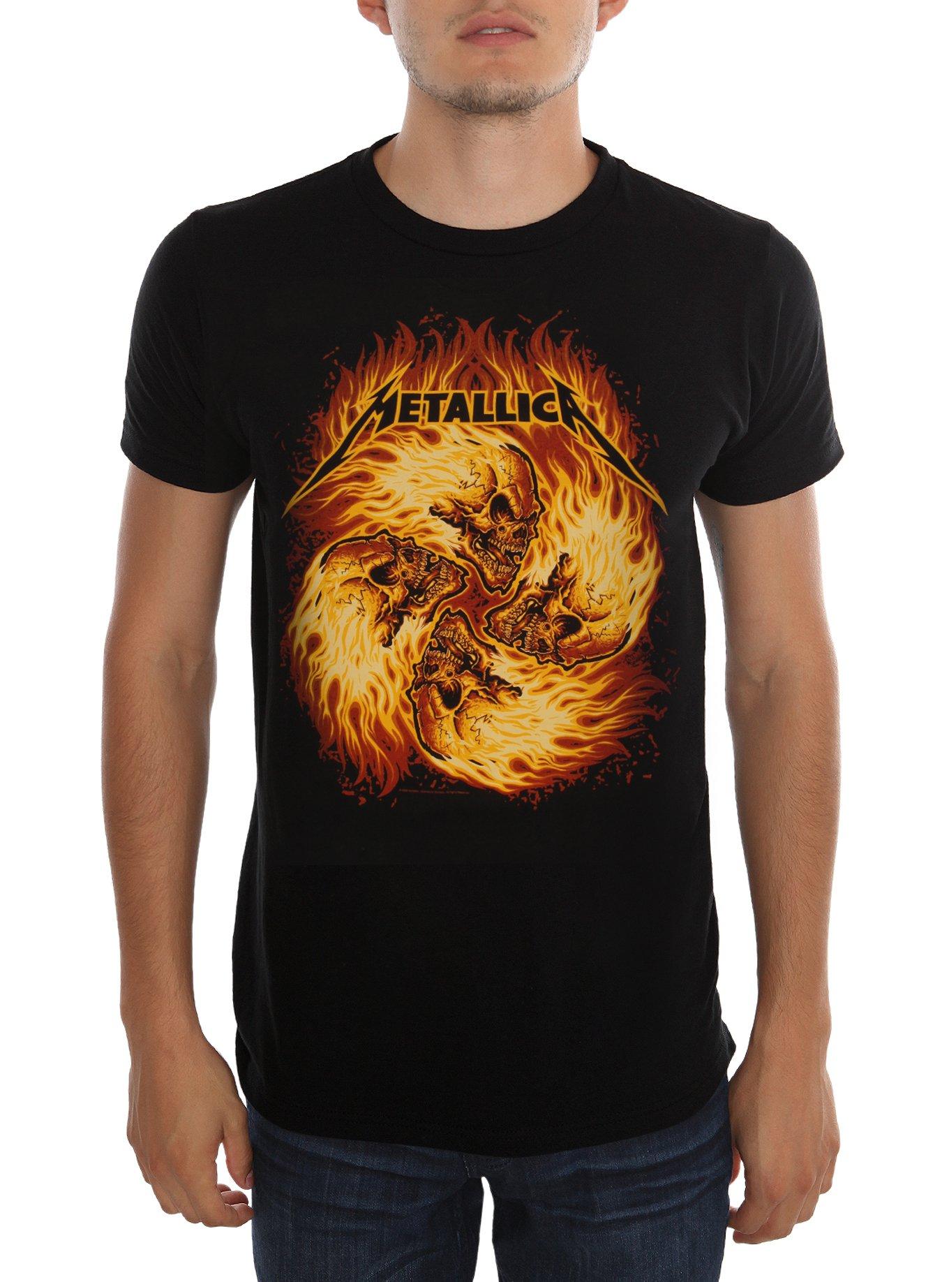 Metallica Flame Skulls T-Shirt, BLACK, hi-res