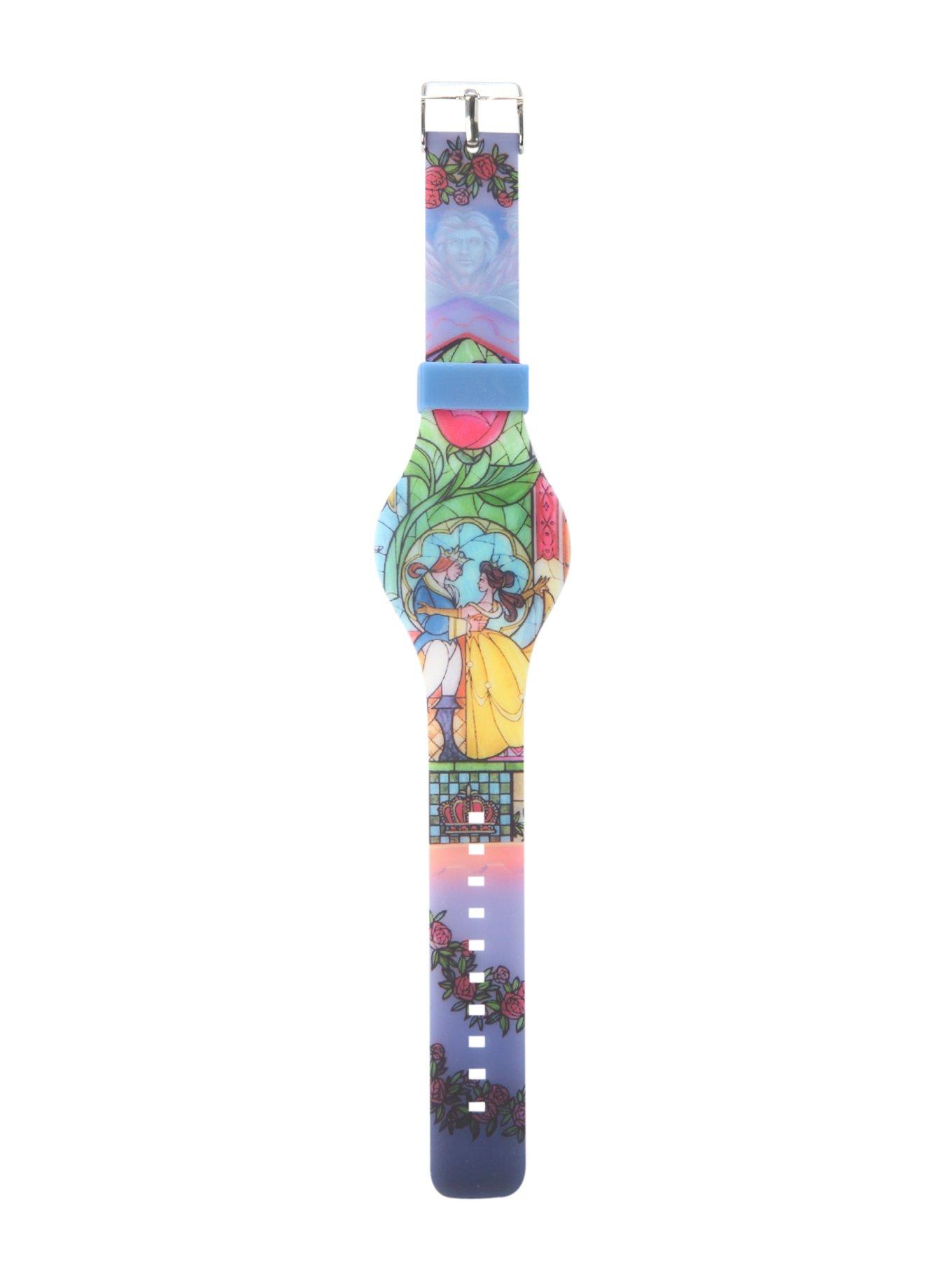 Disney Beauty And The Beast Stained Glass Rubber LED Watch, , hi-res