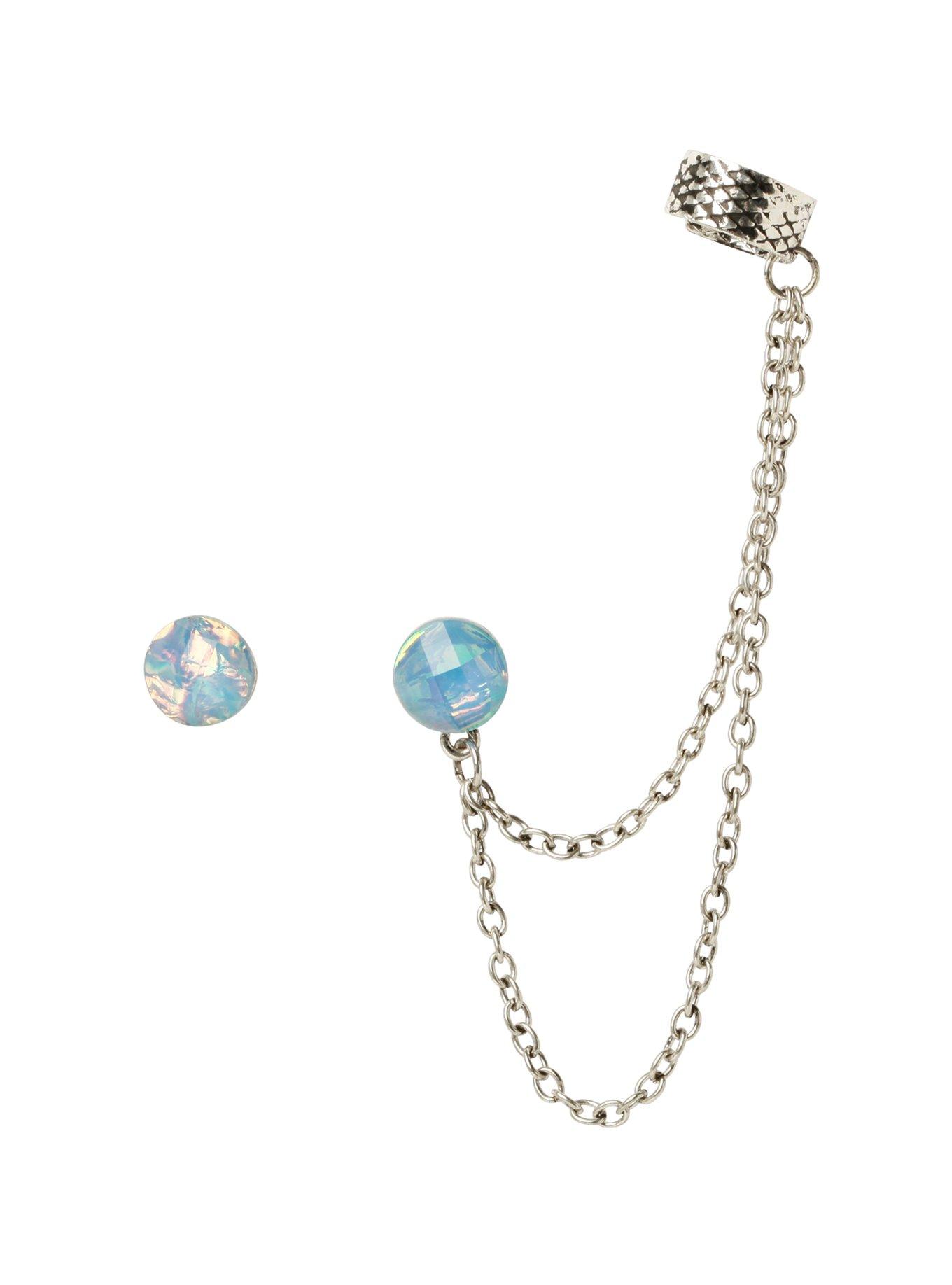 LOVEsick Iridescent Gem Dragon Scale Cuff Earrings, , hi-res