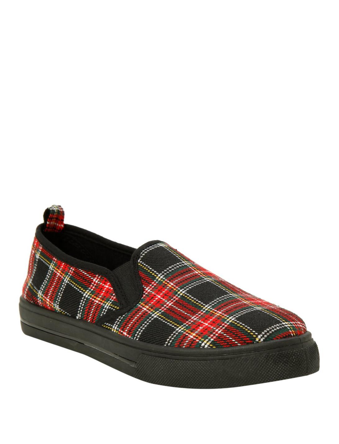 Red Plaid Slip-On Shoes, RED, hi-res