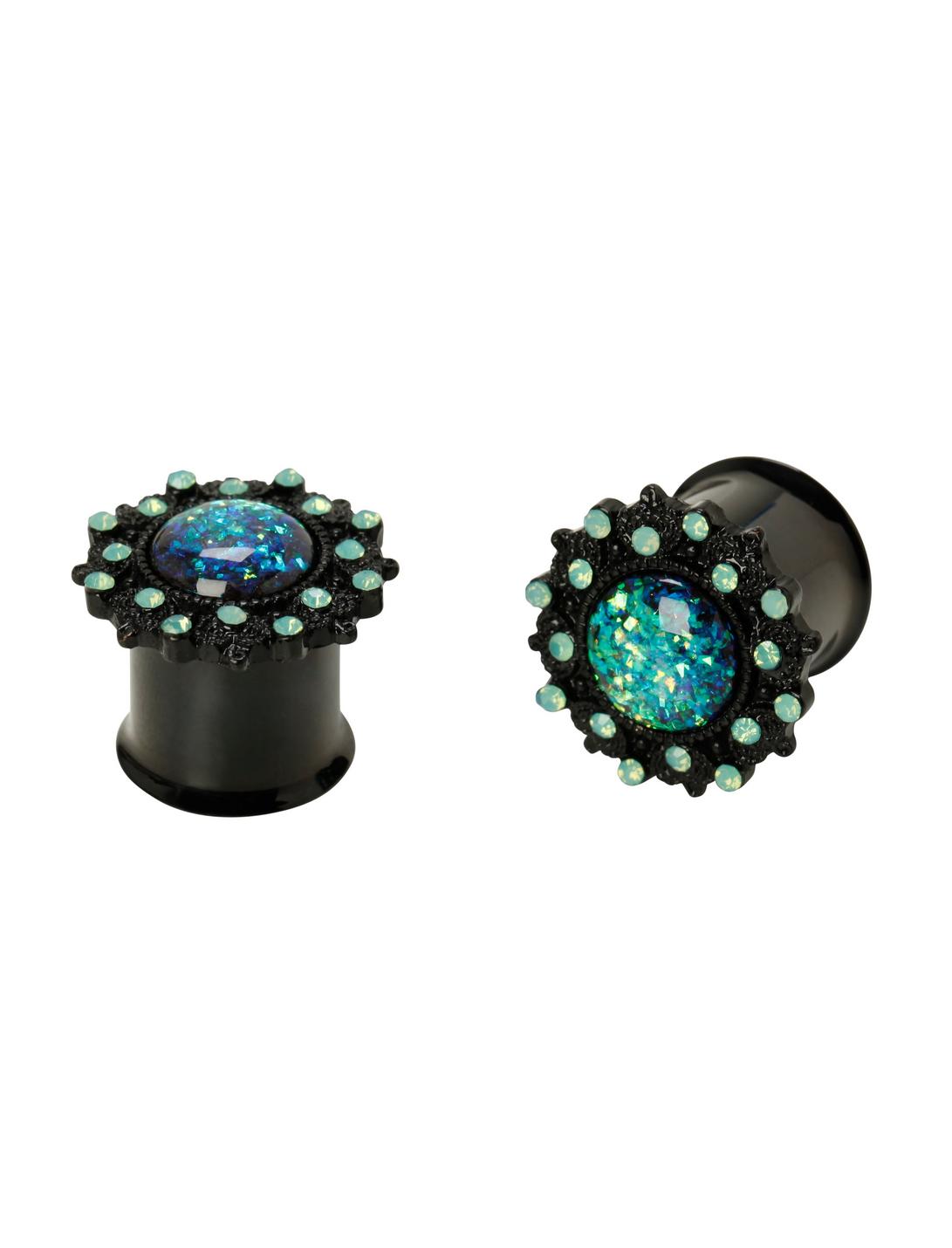 Steel Black & Turquoise Filigree Opal Plug 2 Pack, , hi-res