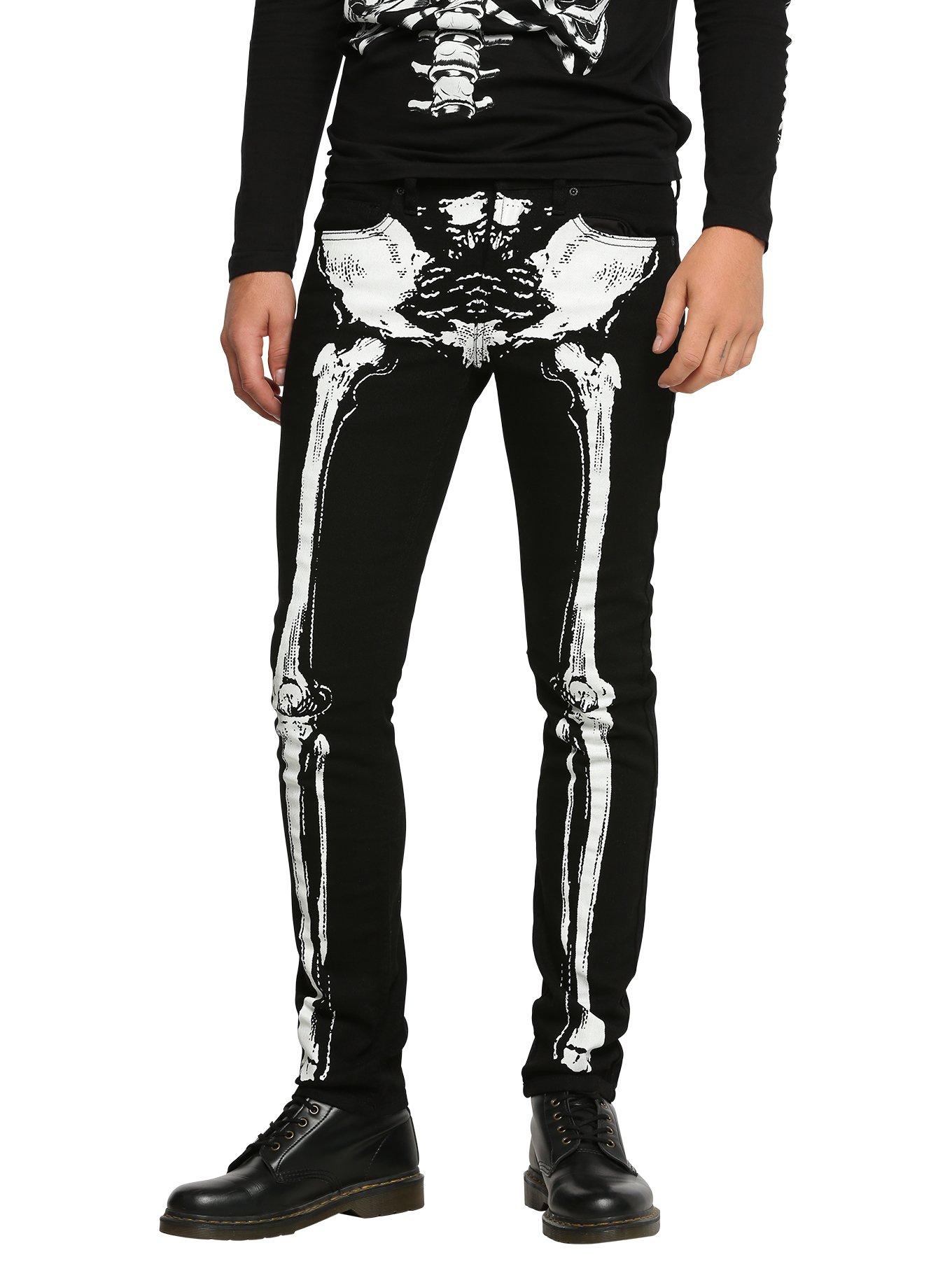 RUDE Black Skeleton Skinny Jeans, BLACK, hi-res