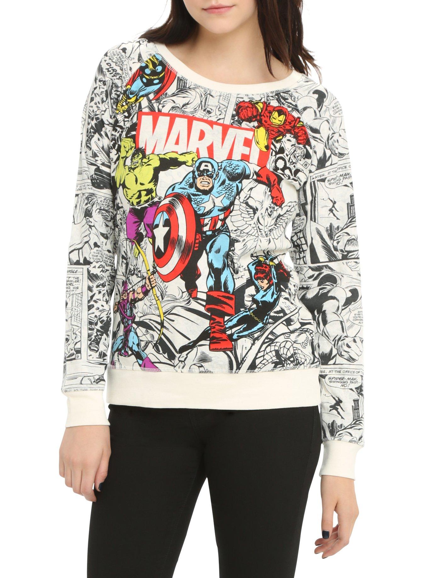 Marvel Heroes Comic Reversible Girls Pullover Top, BLACK, hi-res