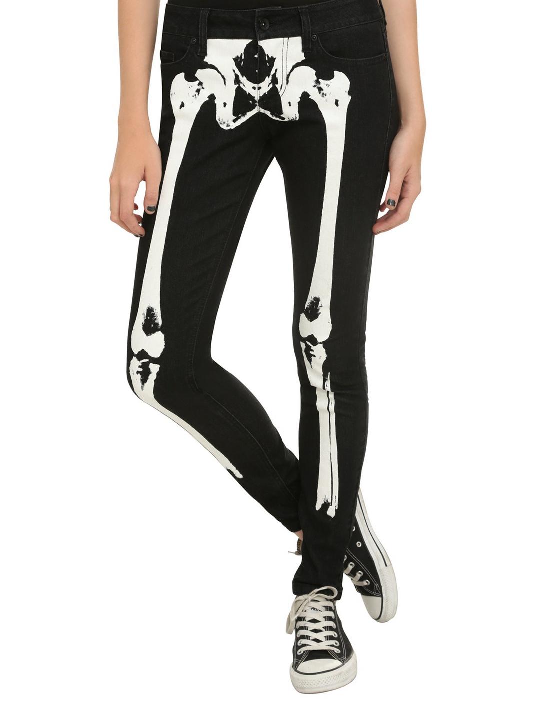 LOVEsick Black & White Skeleton Skinny Jeans, BLACK, hi-res