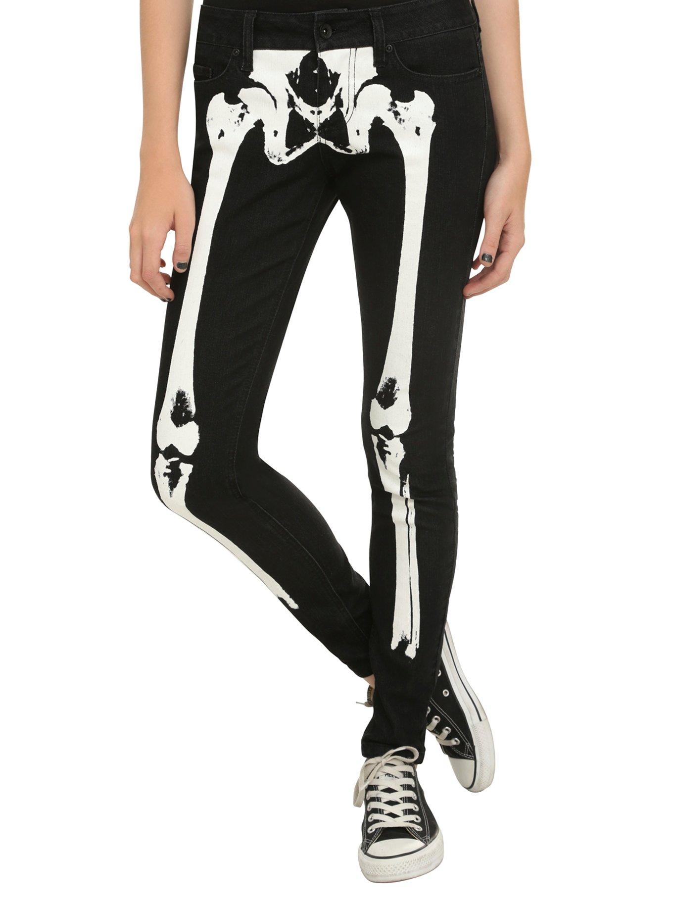 LOVEsick Black & White Skeleton Skinny Jeans, BLACK, hi-res