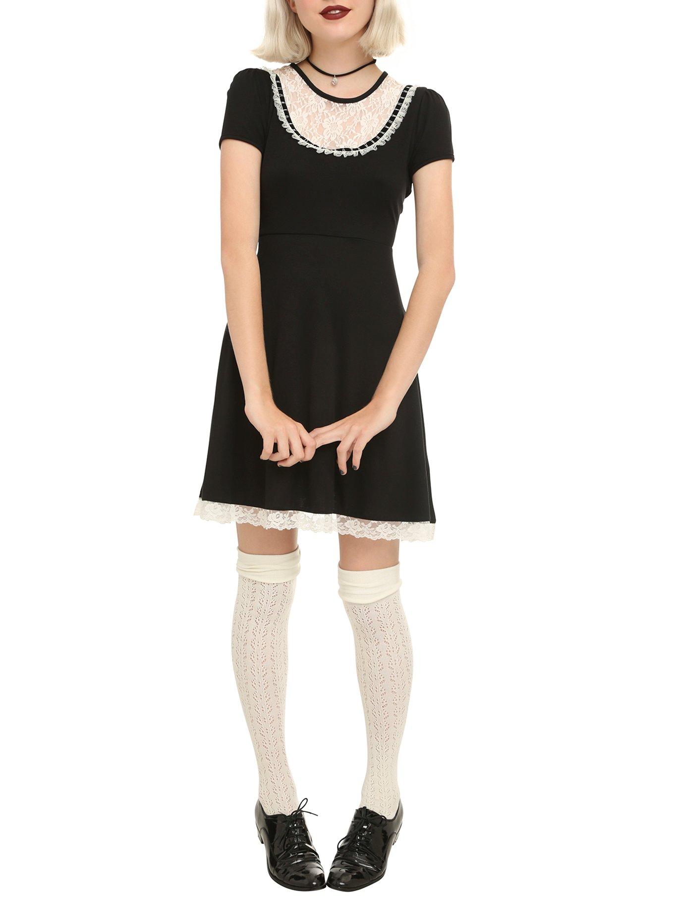knee length dresses for ladies Women's Captured Your Desire Lace Trim Mini Dress in Black/Ivory