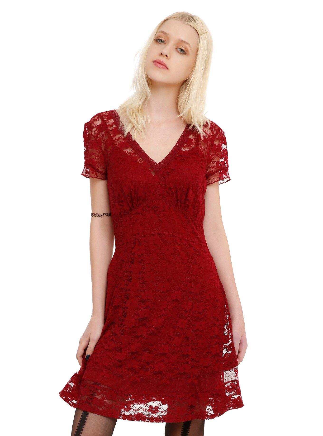 Royal Bones By Tripp Burgundy Lace Dress, BLACK, hi-res