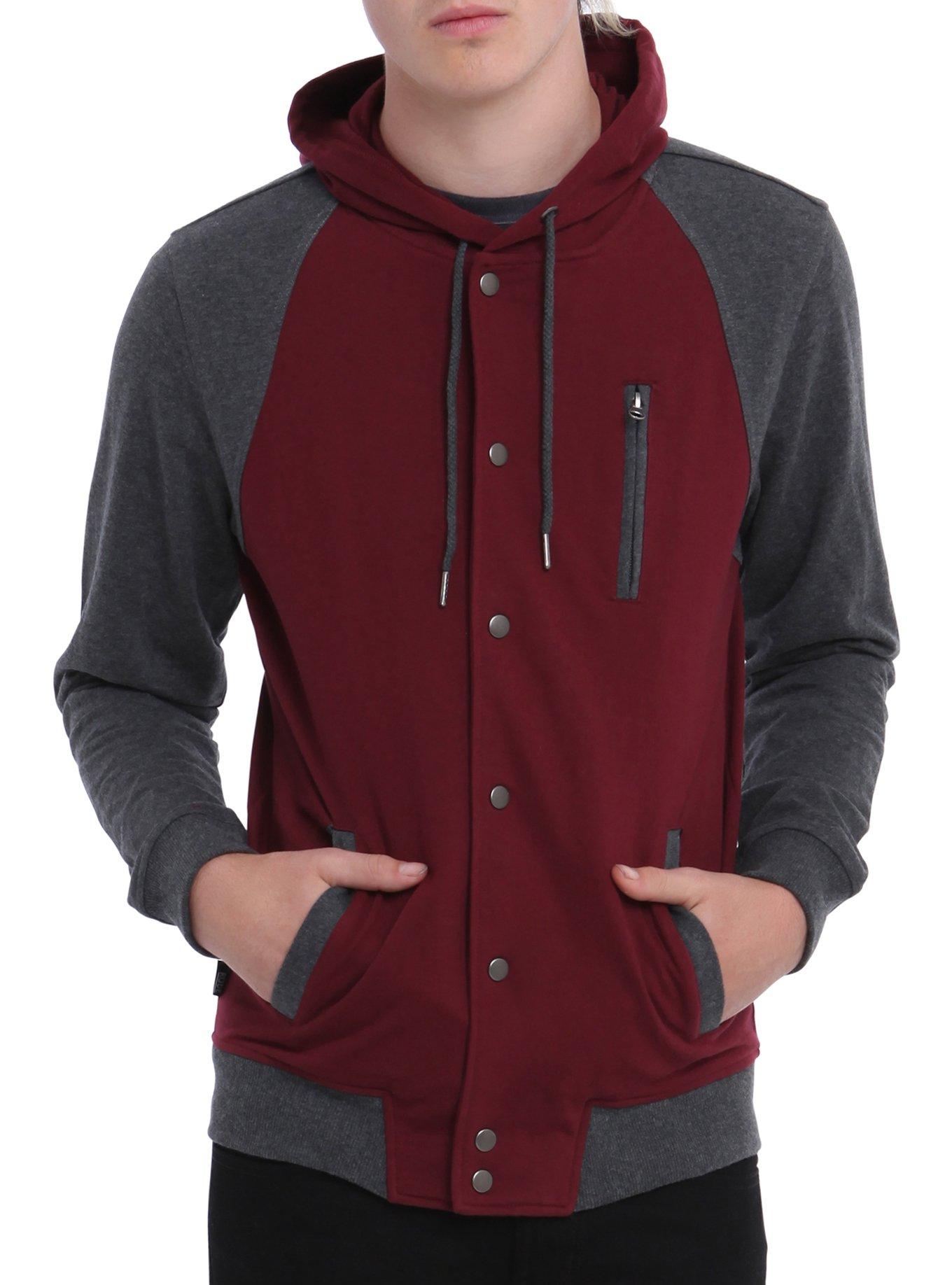 RUDE Burgundy & Grey Hoodie, BLACK, hi-res