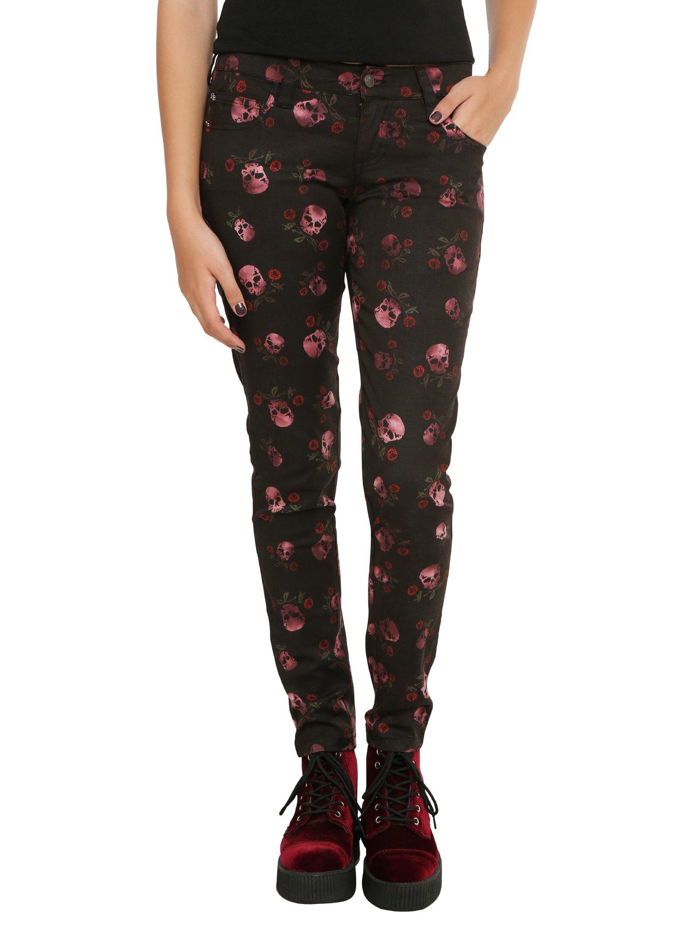 Royal Bones By Tripp Skulls & Roses Skinny Pants, BLACK, hi-res