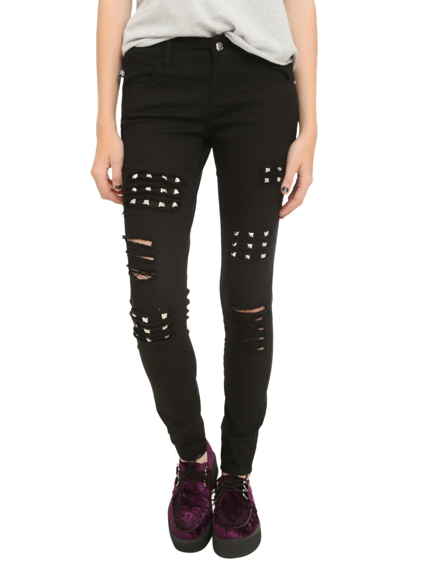 Royal Bones By Tripp Black Studded Skinny Jeans, BLACK, hi-res