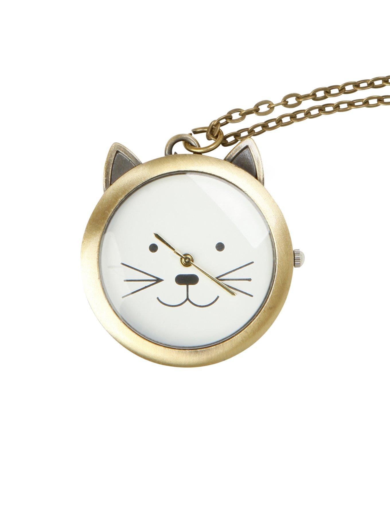 LOVEsick Cat Face Clock Long Necklace, , hi-res