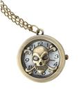 LOVEsick Burnished Gold Skull Pocket Watch Necklace, , hi-res
