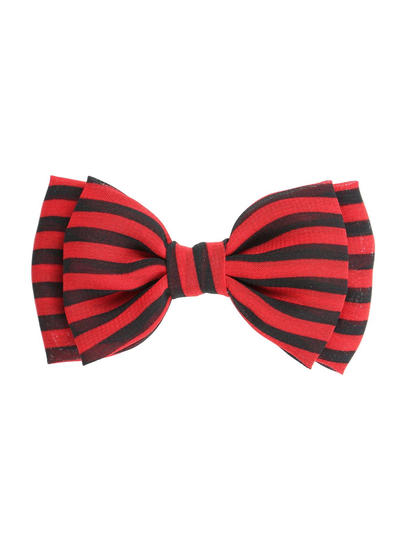 Red & Black Striped Chiffon Hair Bow | Hot Topic