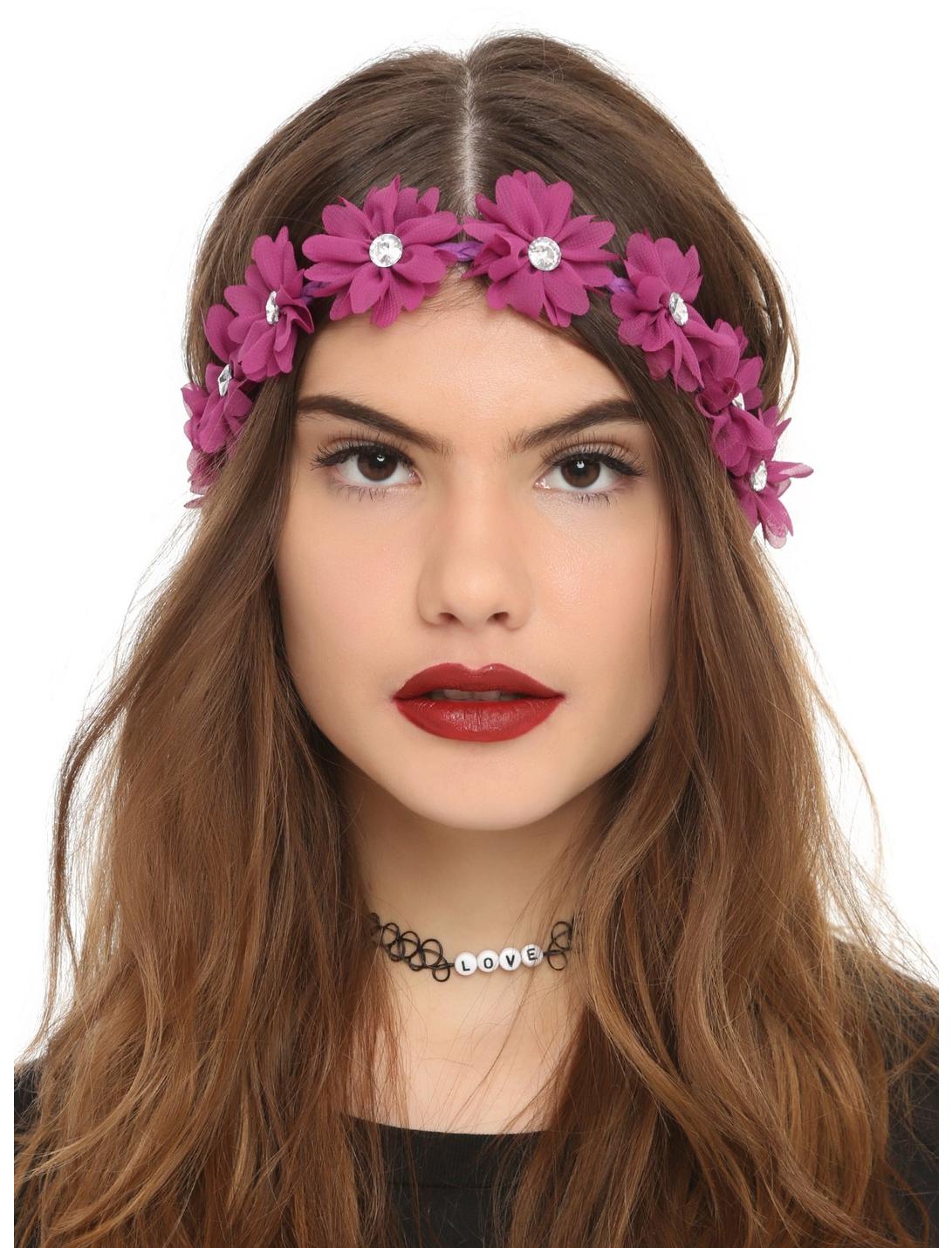 Purple Chiffon Flower Stretchy Headband, , hi-res