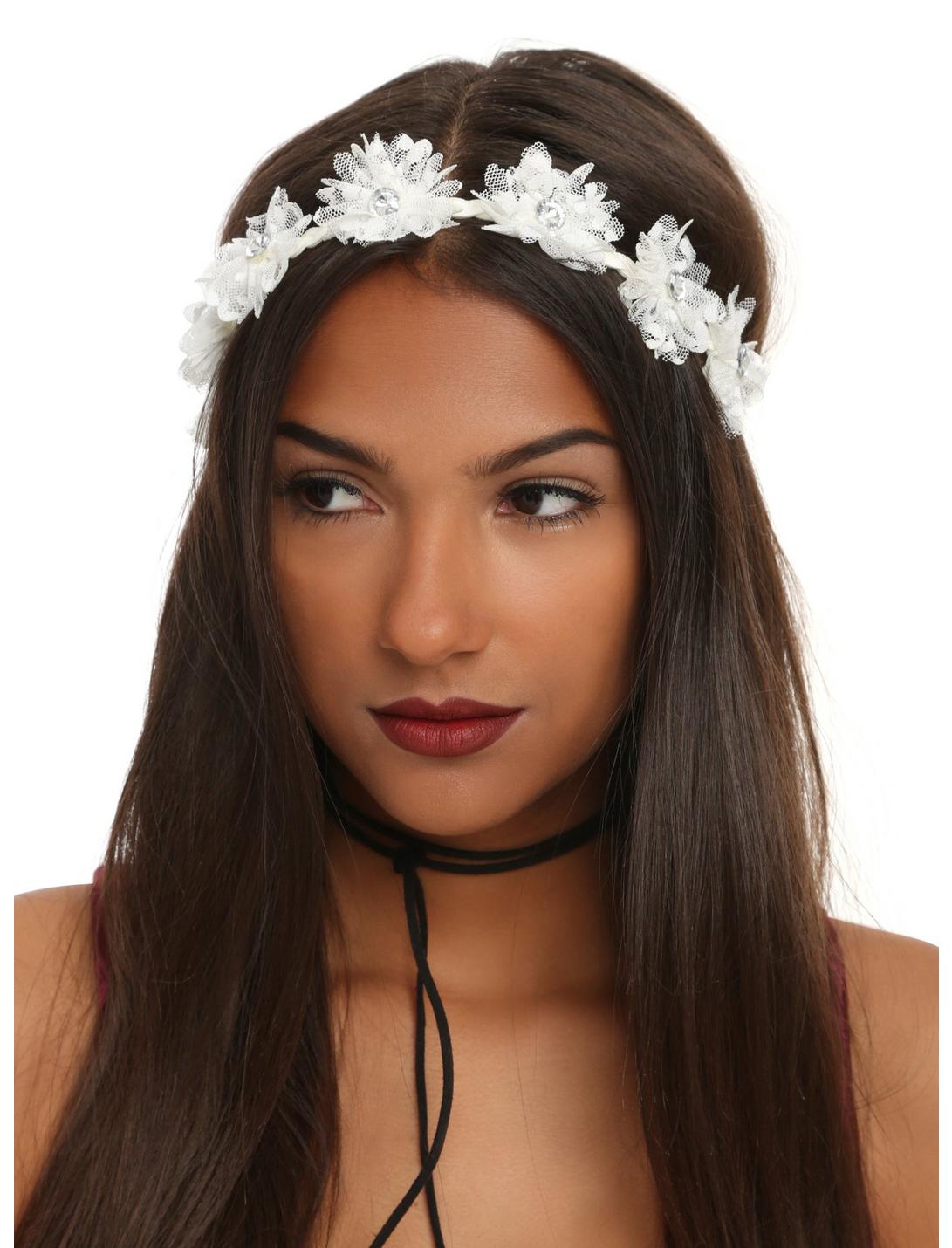 White Lace Flower Stretchy Headband, , hi-res