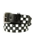 Black & White Checkered Pyramid Stud Belt, , hi-res