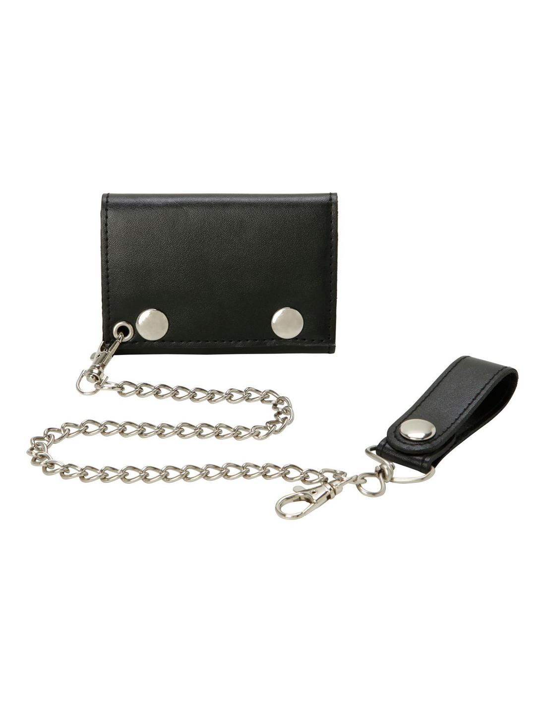 Black Tri-Fold Chain Wallet, , hi-res