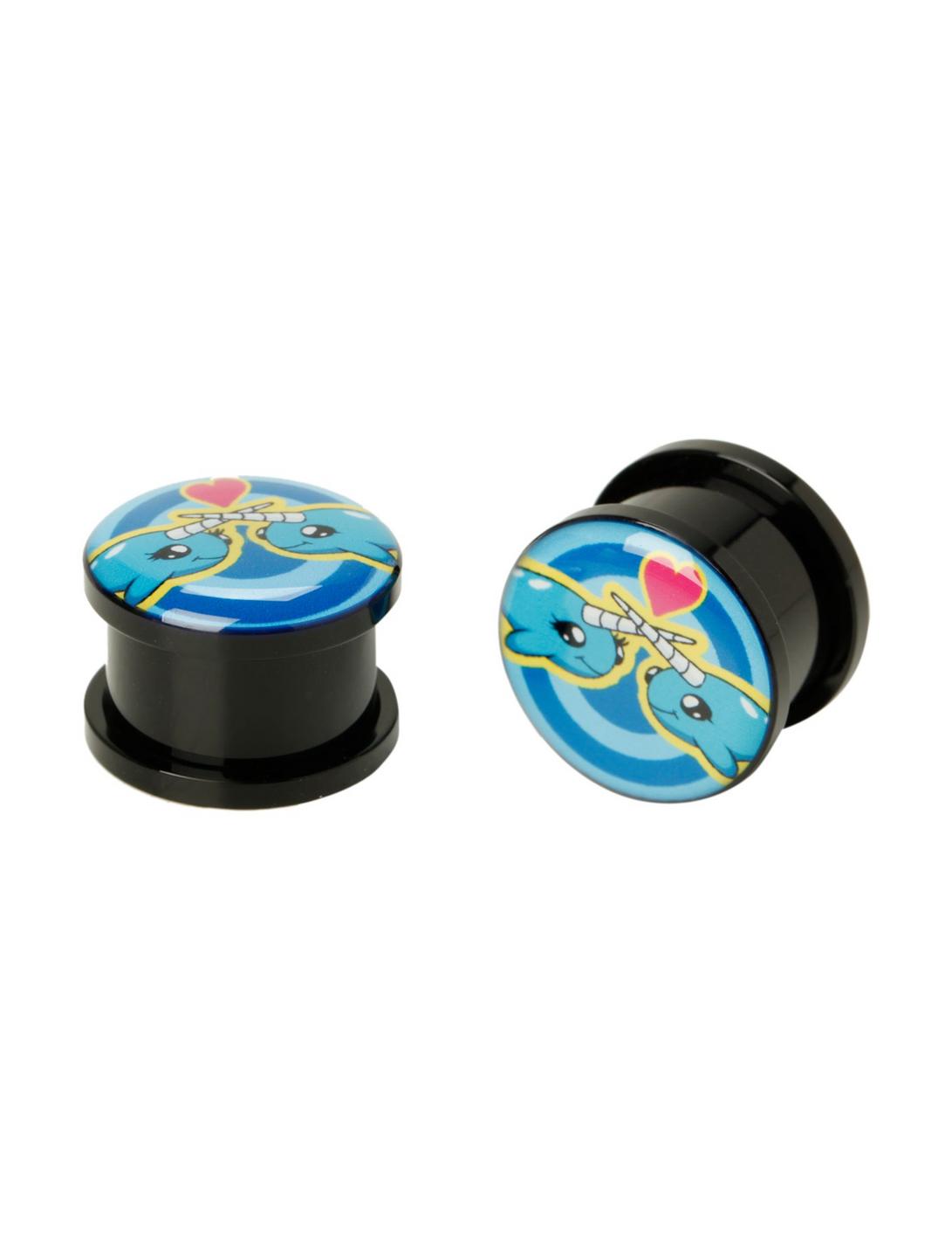 Acrylic Narwhal Love Spool Plugs 2 Pack, BLACK, hi-res