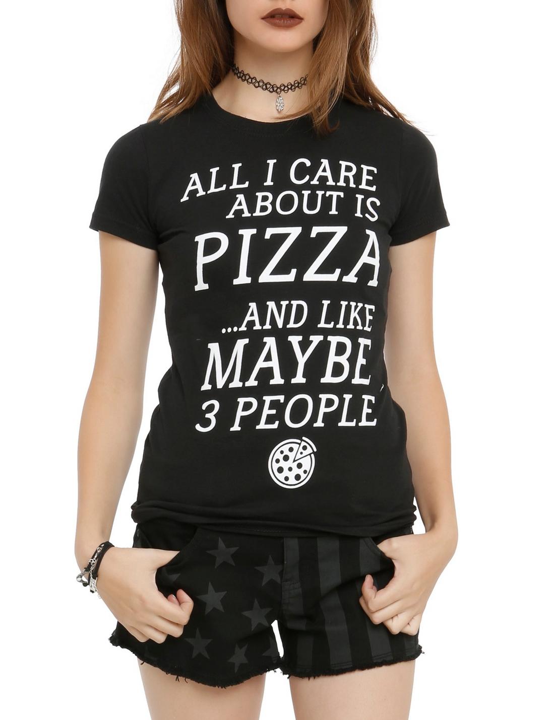 Care About Pizza And 3 People Girls T-Shirt, BLACK, hi-res