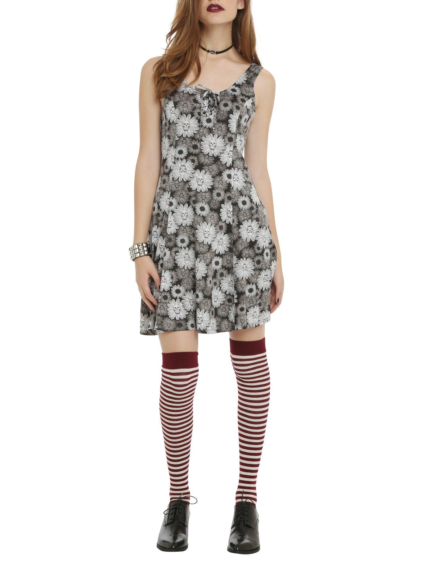 Daisy Skull Dress, LIGHT GRAY, hi-res