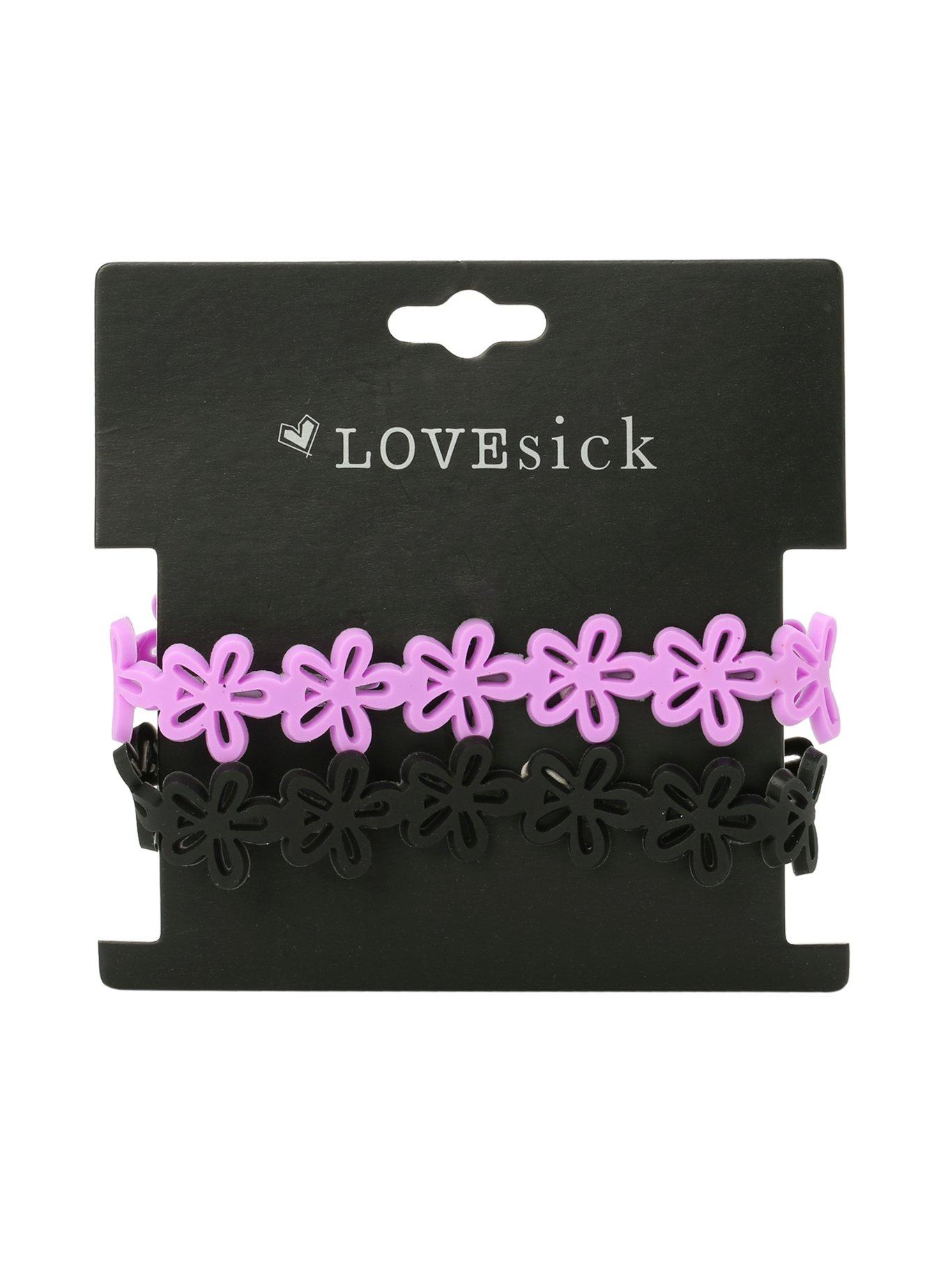 LOVEsick Black & Purple Daisy Rubber Bracelet 2 Pack, , hi-res