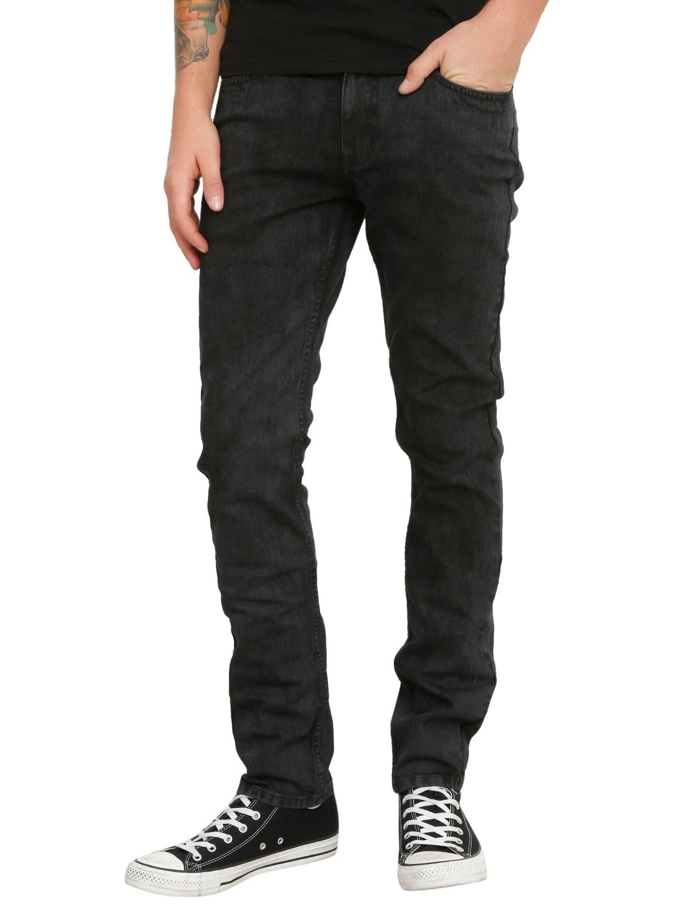 RUDE Grey Acid Wash Skinny Jeans, BLACK, hi-res