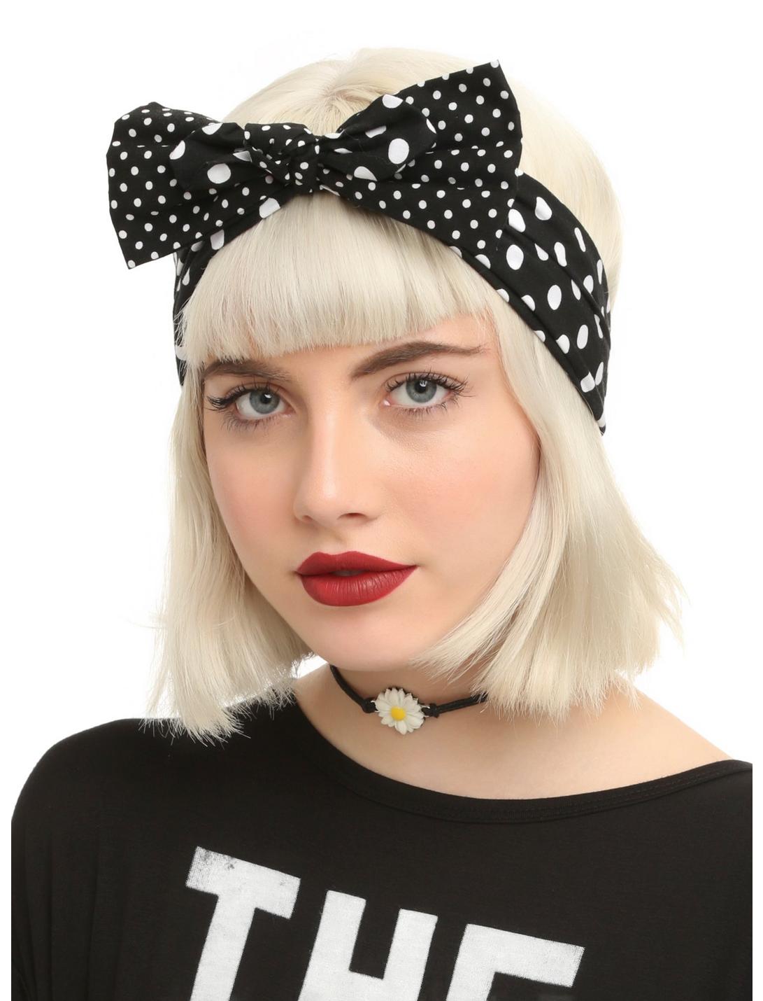 LOVEsick Black & White Polka Dot Stretch Headband, , hi-res