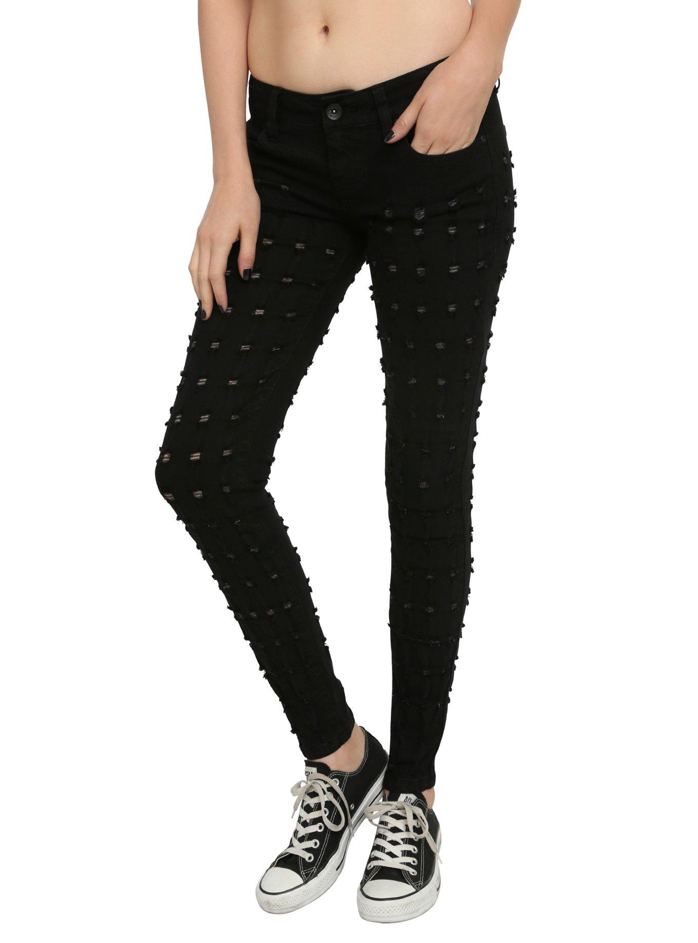 LOVEsick Black Bullet Hole Skinny Jeans, BLACK, hi-res