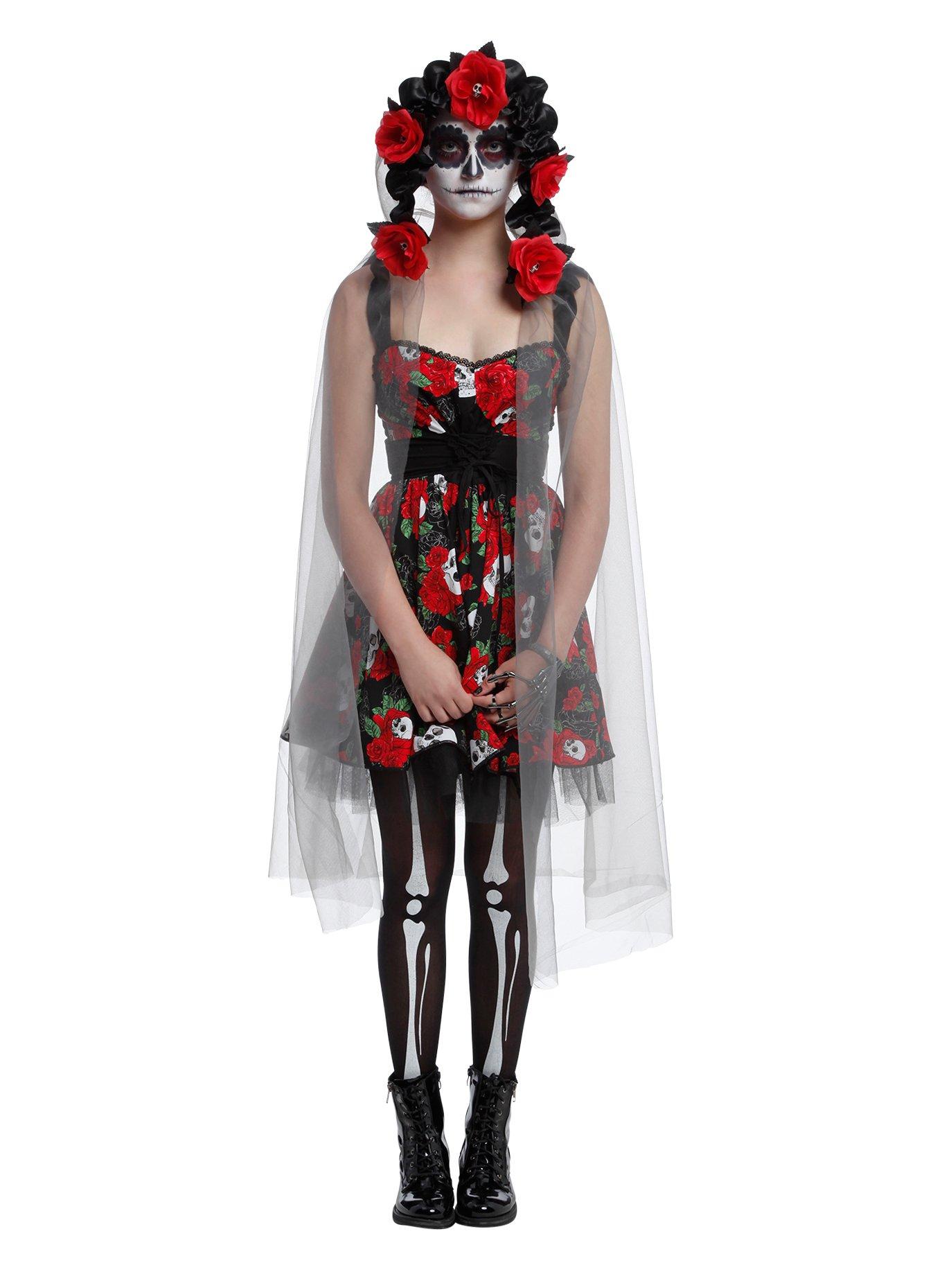 Day Of The Dead Hooded Veil, , hi-res