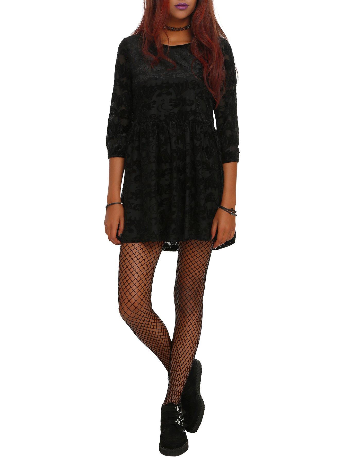 Iron Fist Black Bat Flocked Dress, BLACK, hi-res