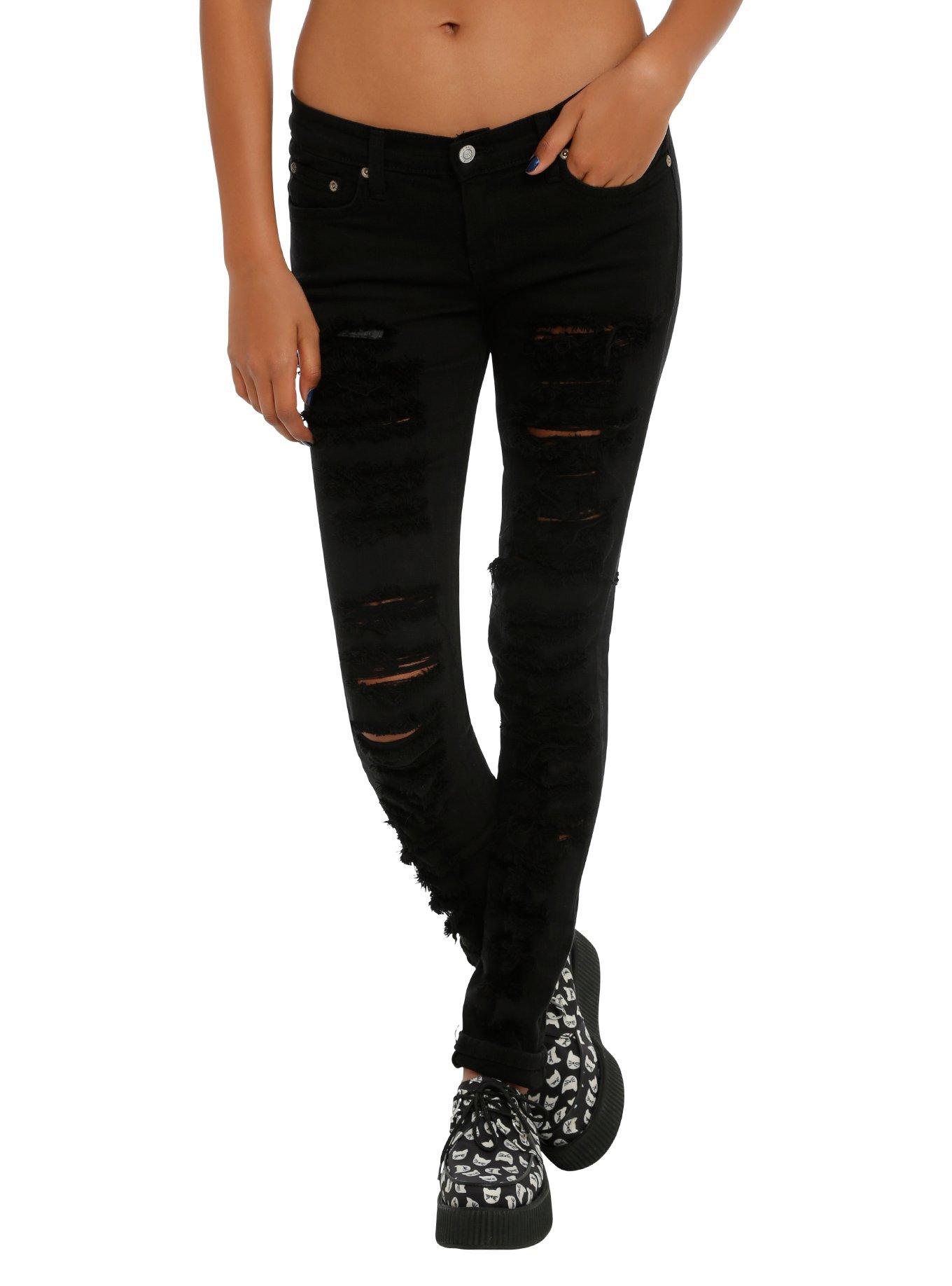 Judy Blue Black Ripped Skinny Jeans, BLACK, hi-res