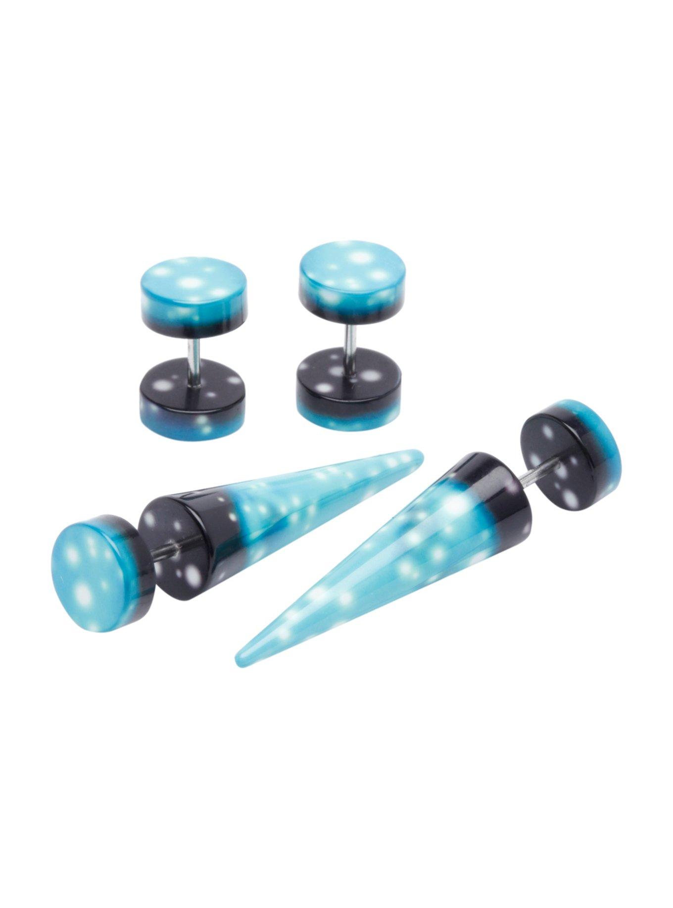 Teal & Black Galaxy Faux Taper And Plug 4 Pack, , hi-res