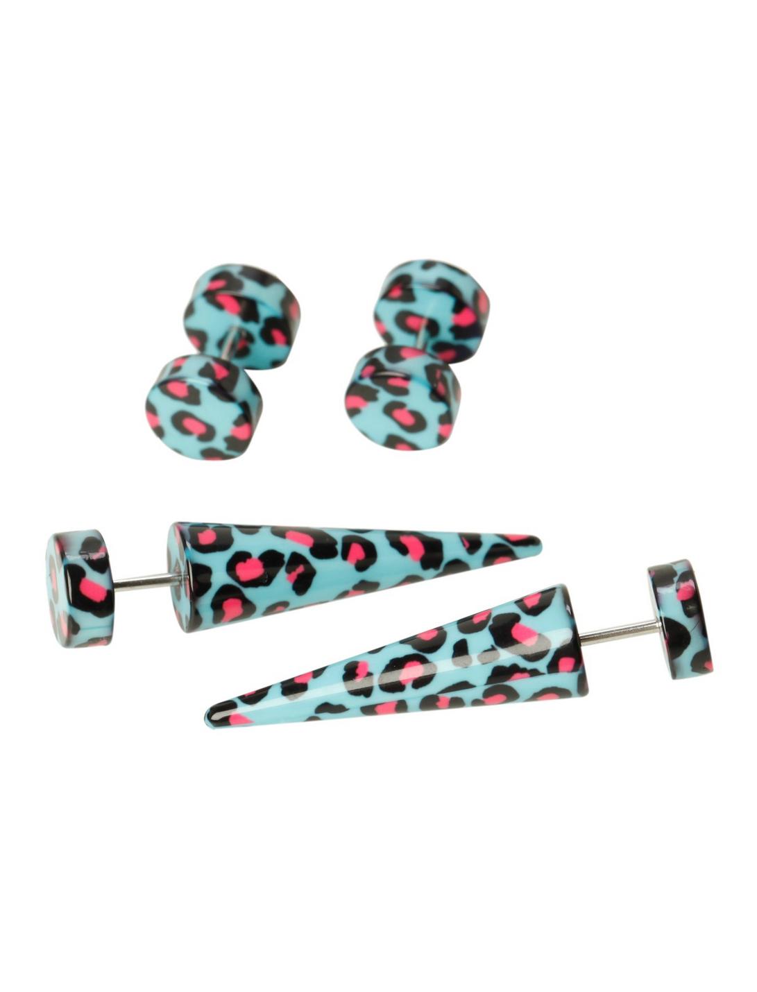 Pink Turquoise Leopard Faux Taper And Plug 4 Pack, , hi-res