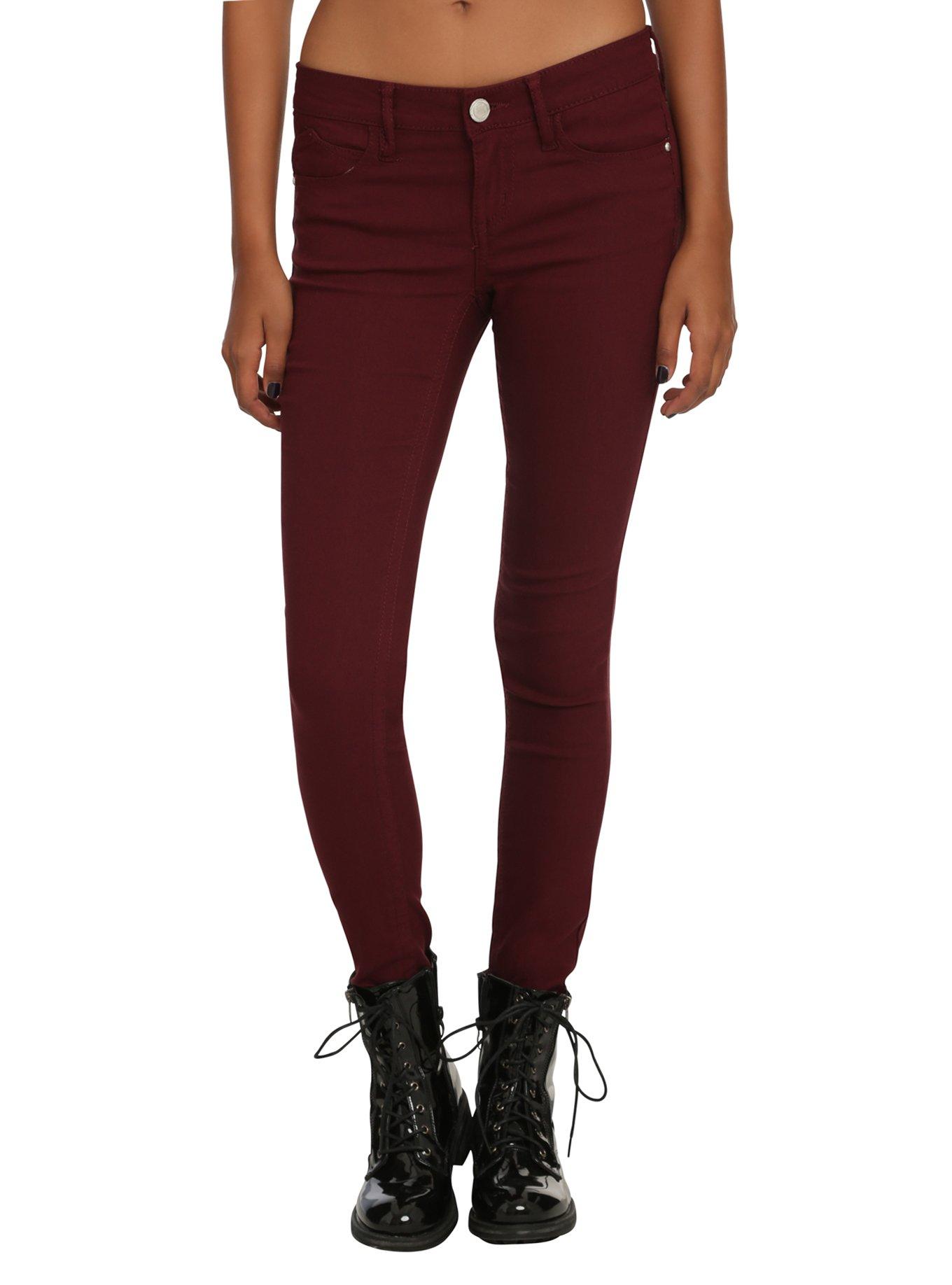 Almost Famous Burgundy Skinny Jeans, BLACK, hi-res