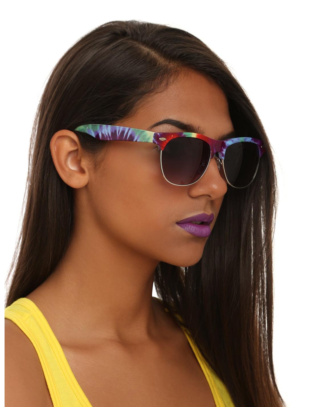 Rainbow Tie Dye Wire Rim Sunglasses, , hi-res
