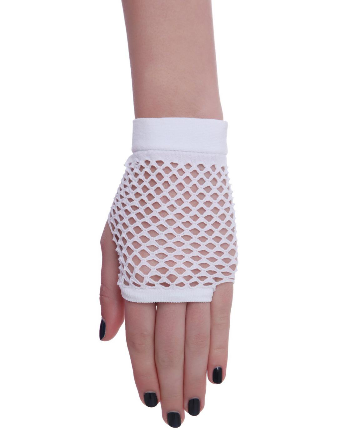 White Fishnet Fingerless Gloves, , hi-res