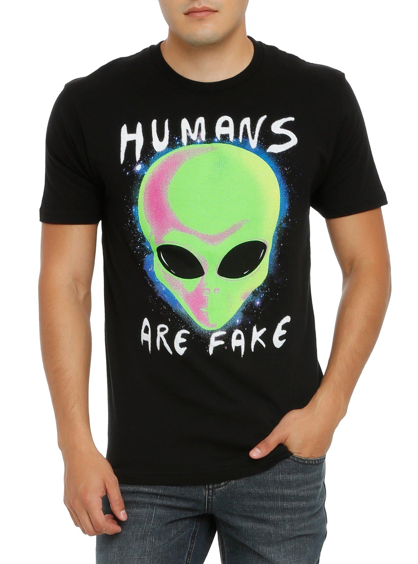 Humans Are Fake Alien T-Shirt, BLACK, hi-res