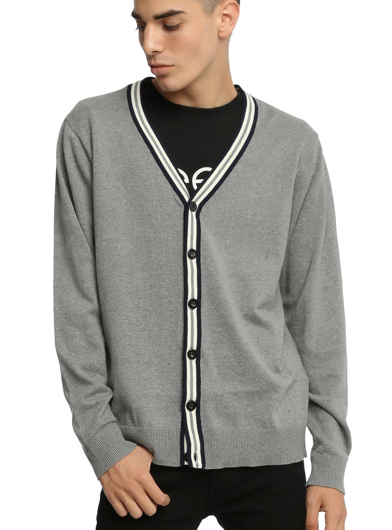 RUDE Striped Trim Cardigan, BLACK, hi-res