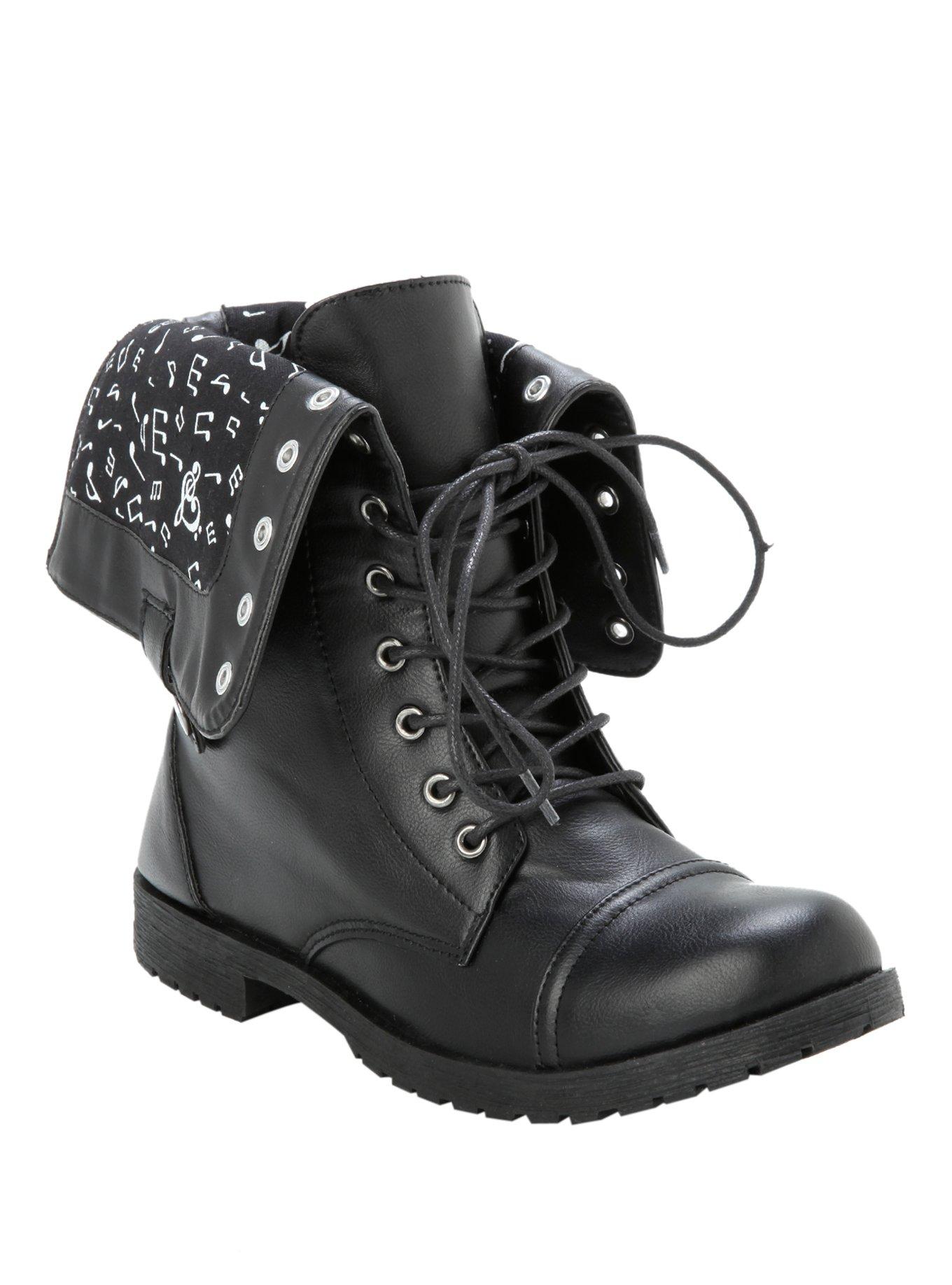 Music Note Combat Boots, BLACK, hi-res