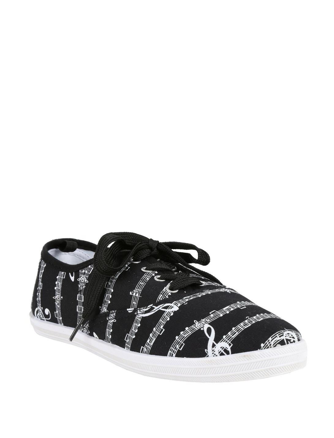 Music Notes Lace-Up Sneakers, BLACK, hi-res