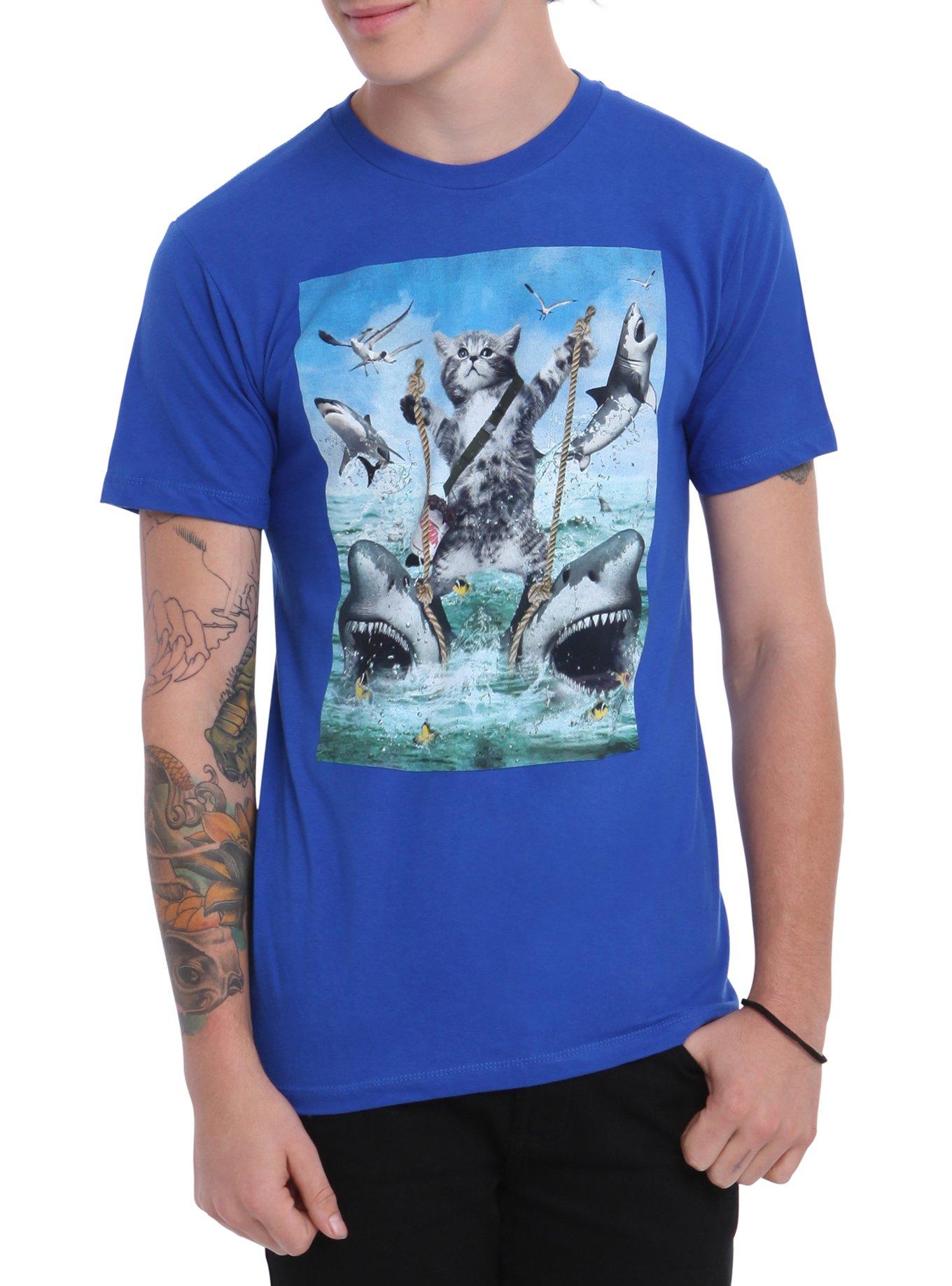 Cat Riding Sharks T-Shirt, , hi-res