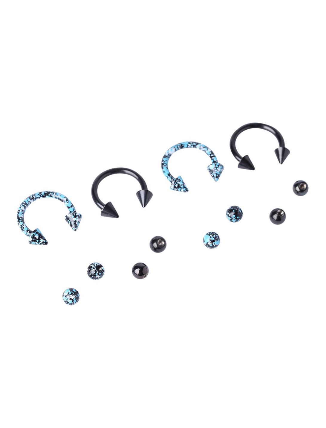 Steel Black White Turquoise Splatter Circular Barbell 4 Pack, BLACK, hi-res