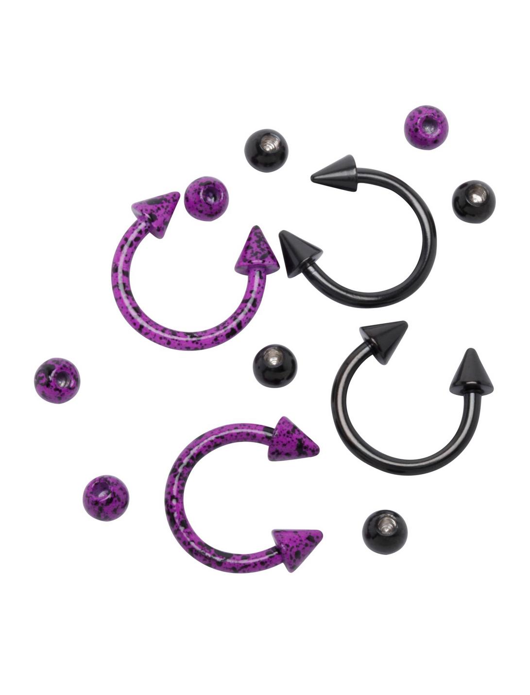 Steel Black & Purple Splatter Circular Barbell 4 Pack, PURPLE, hi-res