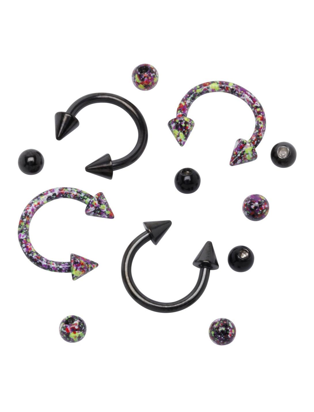 Steel Black & Rainbow Splatter Circular Barbell 4 Pack, BLACK, hi-res
