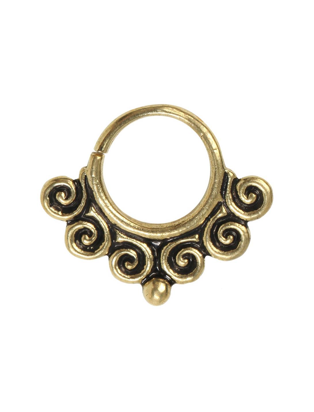 Steel Brass Tone Ornate Swirl Septum Ring, GOLD, hi-res