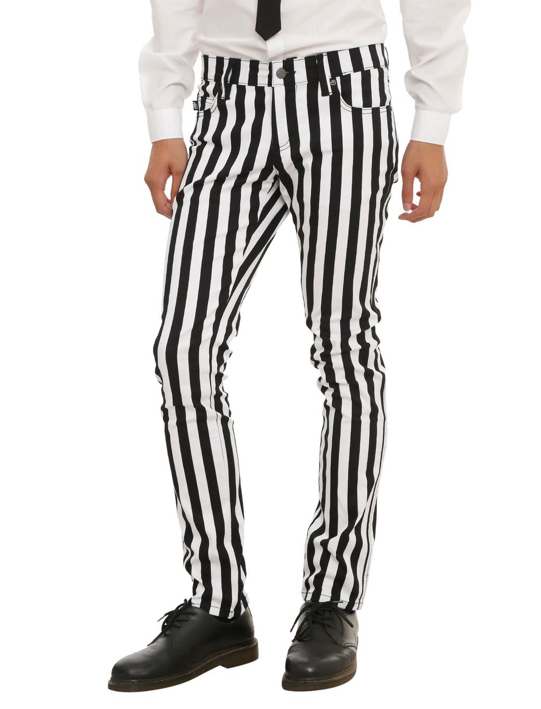 Royal Bones By Tripp Black & White Striped Skinny Pants, BLACK, hi-res
