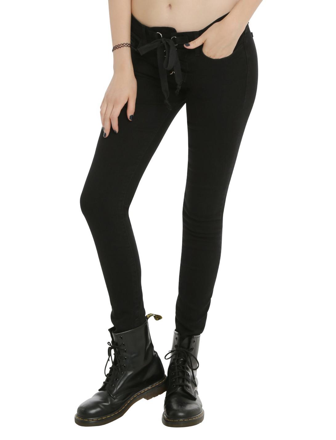 Judy Blue Black Lace-Up Front Skinny Jeans | Hot Topic