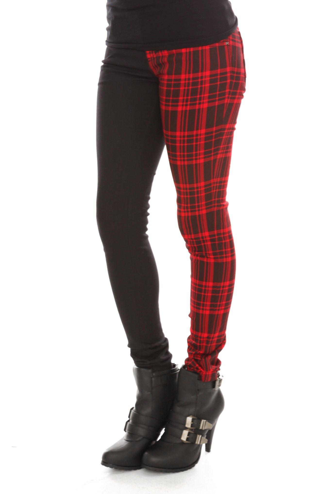 Royal Bones By Tripp Black And Red Plaid Split Leg Skinny Jeans Hot Topic 4557