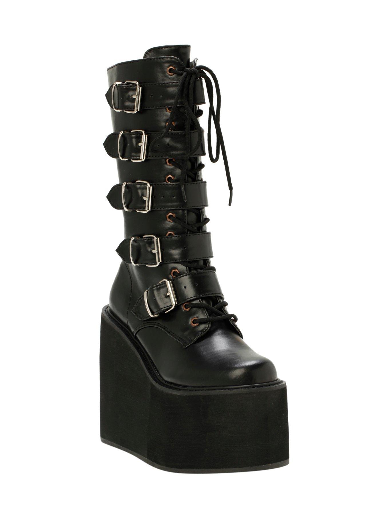 Demonia By Pleaser Black PU Buckle Boots, BLACK, hi-res